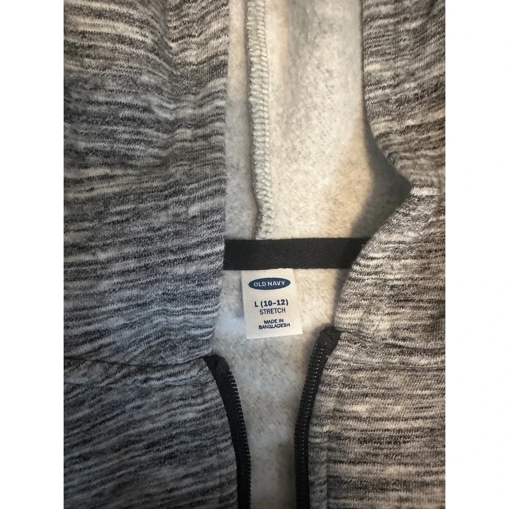 Old Navy Kids Hoodie Size L 10-12 Gray Marled Zip‎ Up Stretch Hooded Jacket